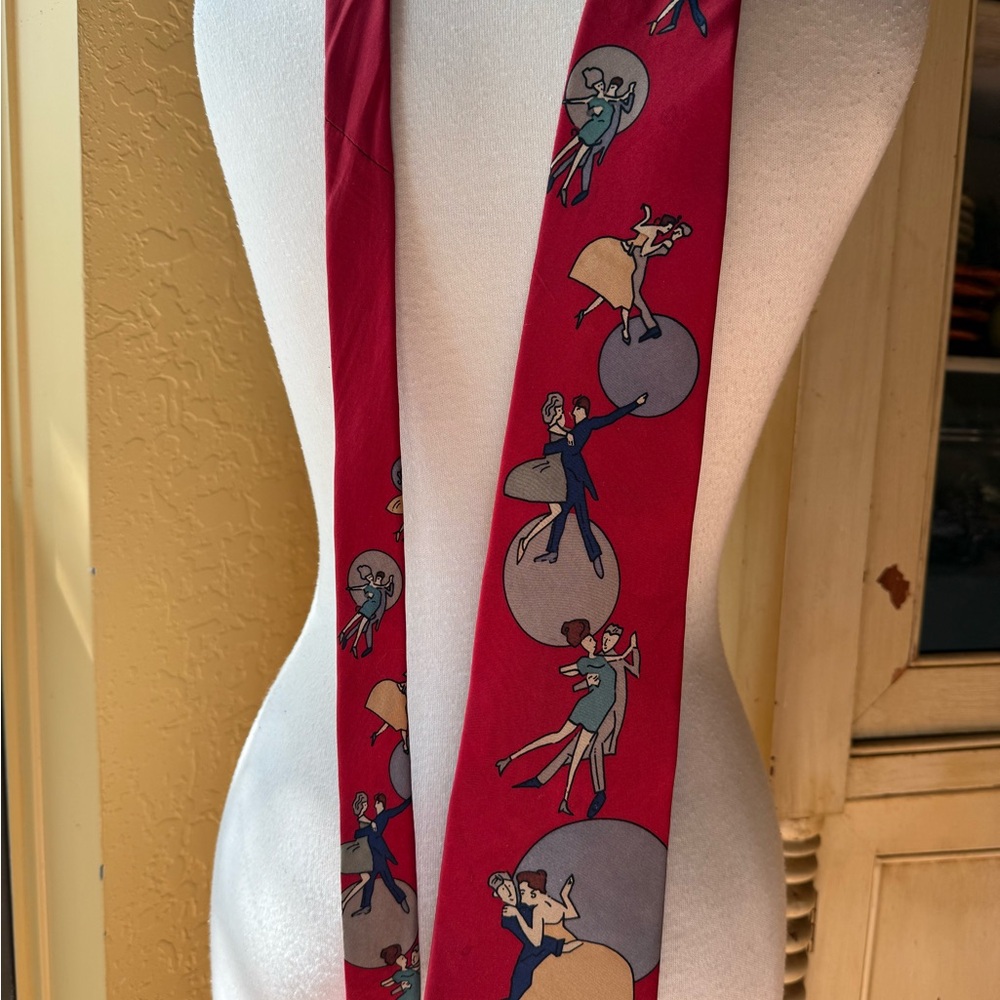 Red Tie with Dancing Couple Print